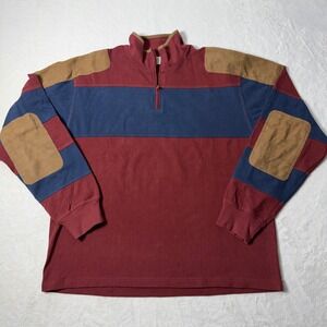 Orvis Mens Large Tall Quarter Zip Pullover Shooting Shirt Quilted Patches Rugby